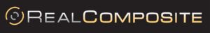 RealComposite logo with gray and gold lettering on a black background